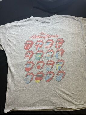 the Rolling Stones Light Grey Mutli Lips Flag Tongue Grid Graphic Tee